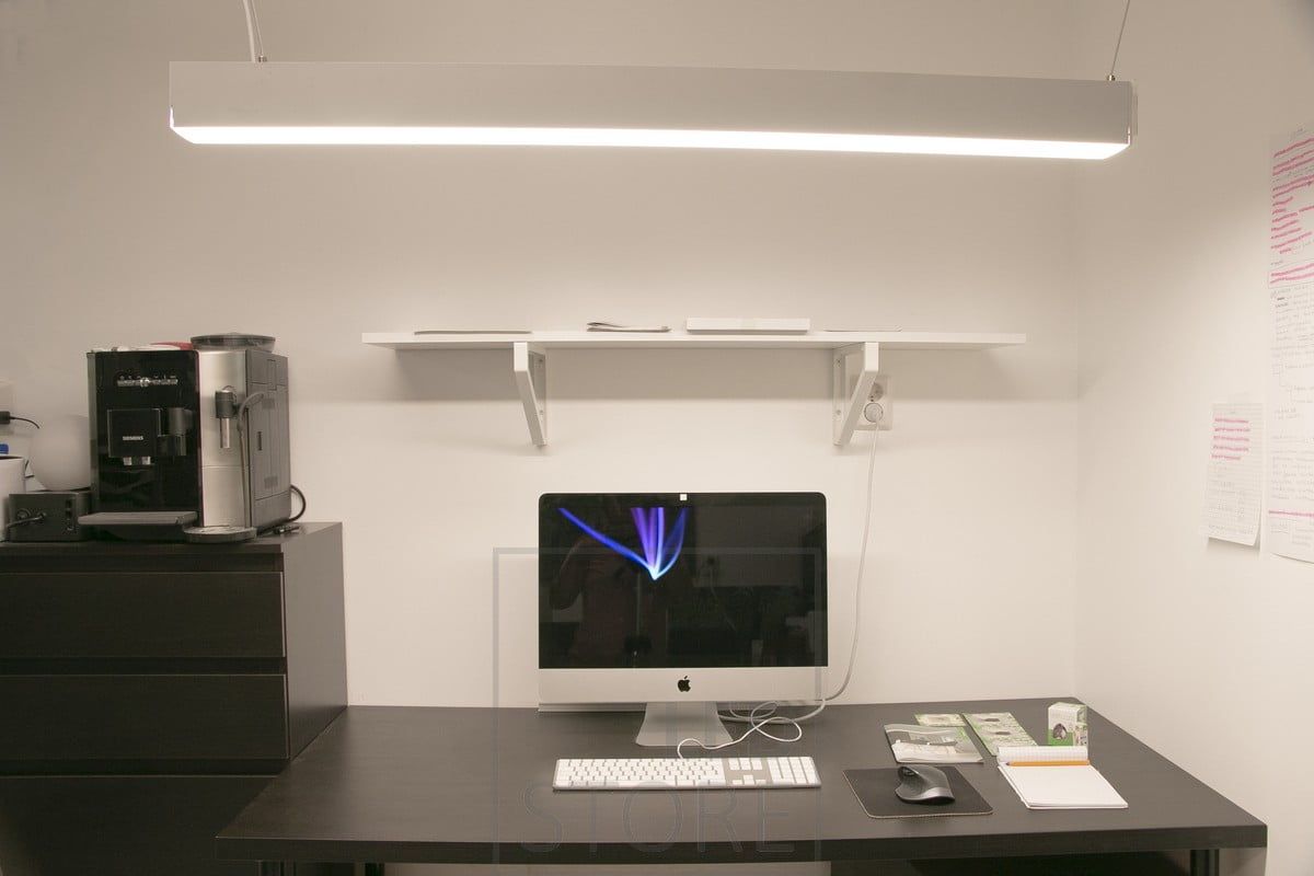 An efficient custom-made luminaire for workplace lighting. Inside the profile are LED strips for illumination. The light is colour temperature adjustable. The luminaire can also be ordered with a monochrome led strip. Ledstore.fi