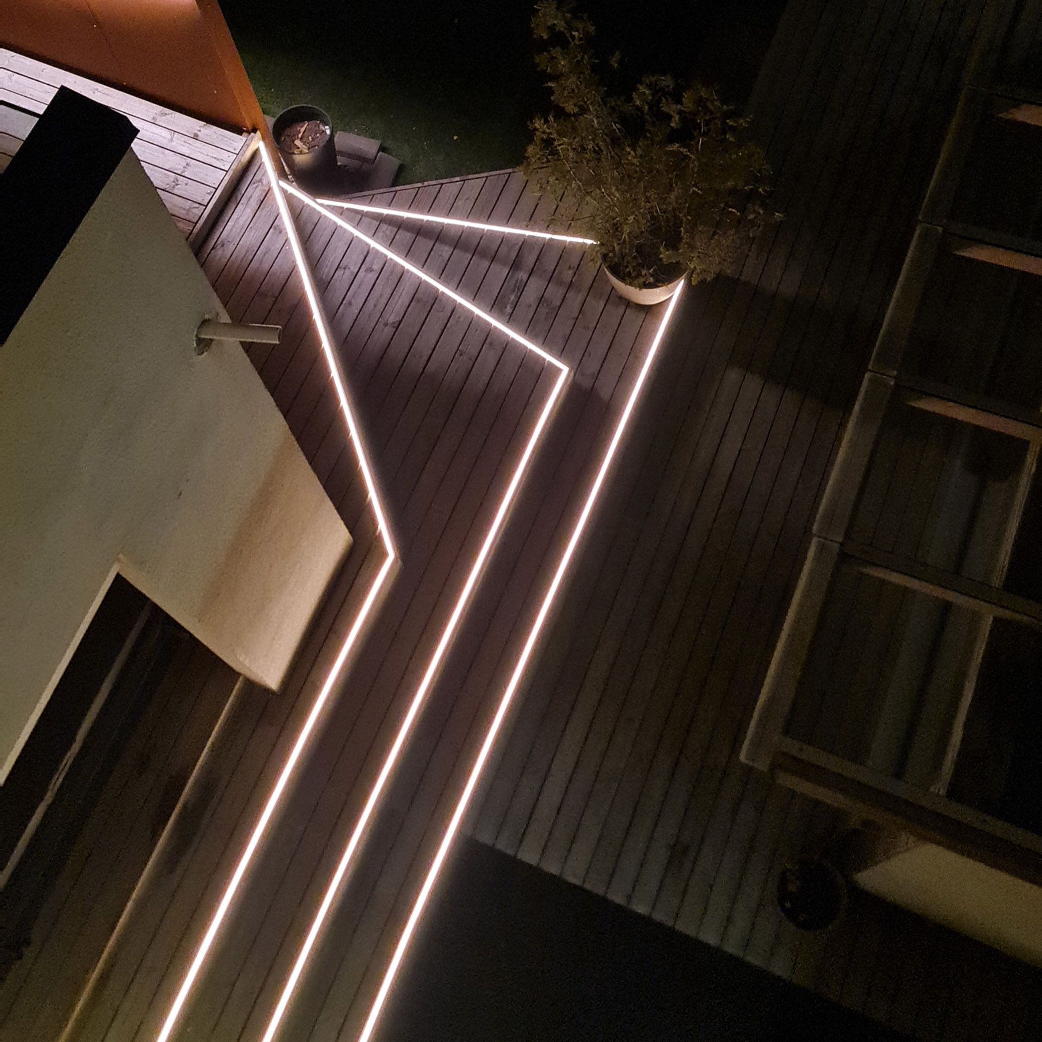 LED NEON ribbon embedded in the edge of an outdoor deck