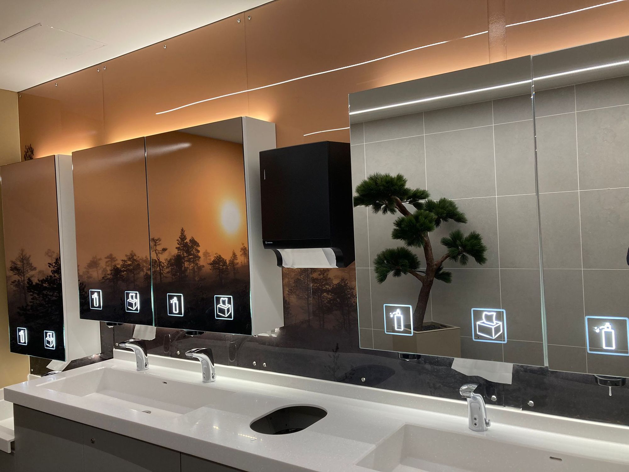 Icons illuminated by small panel lamps. Panel lamp mounted inside the cabinet. Ledstore.fi
