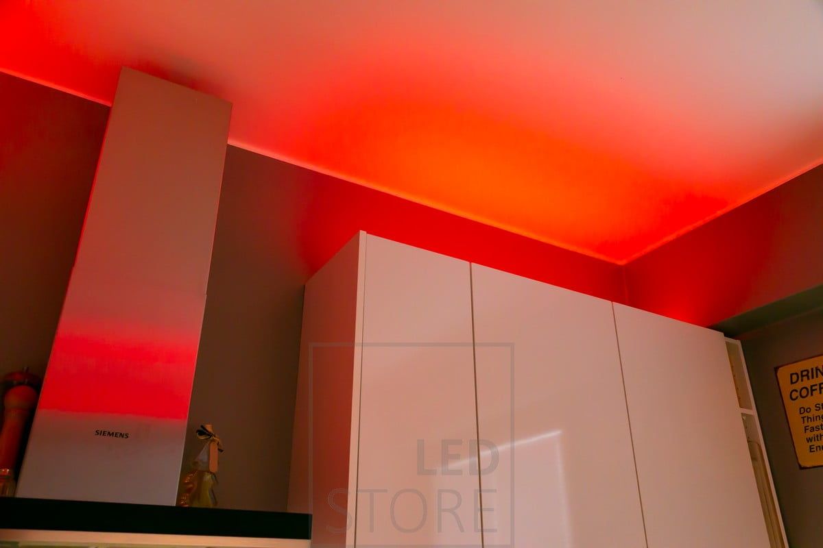 Versatile mood lighting for the kitchen with RGB+W led strip. Ledstore.fi