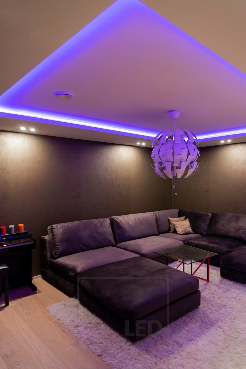 RGB+W ribbon in a box indirectly illuminating mood lighting. The colours are infinitely adjustable. Ledstore.fi