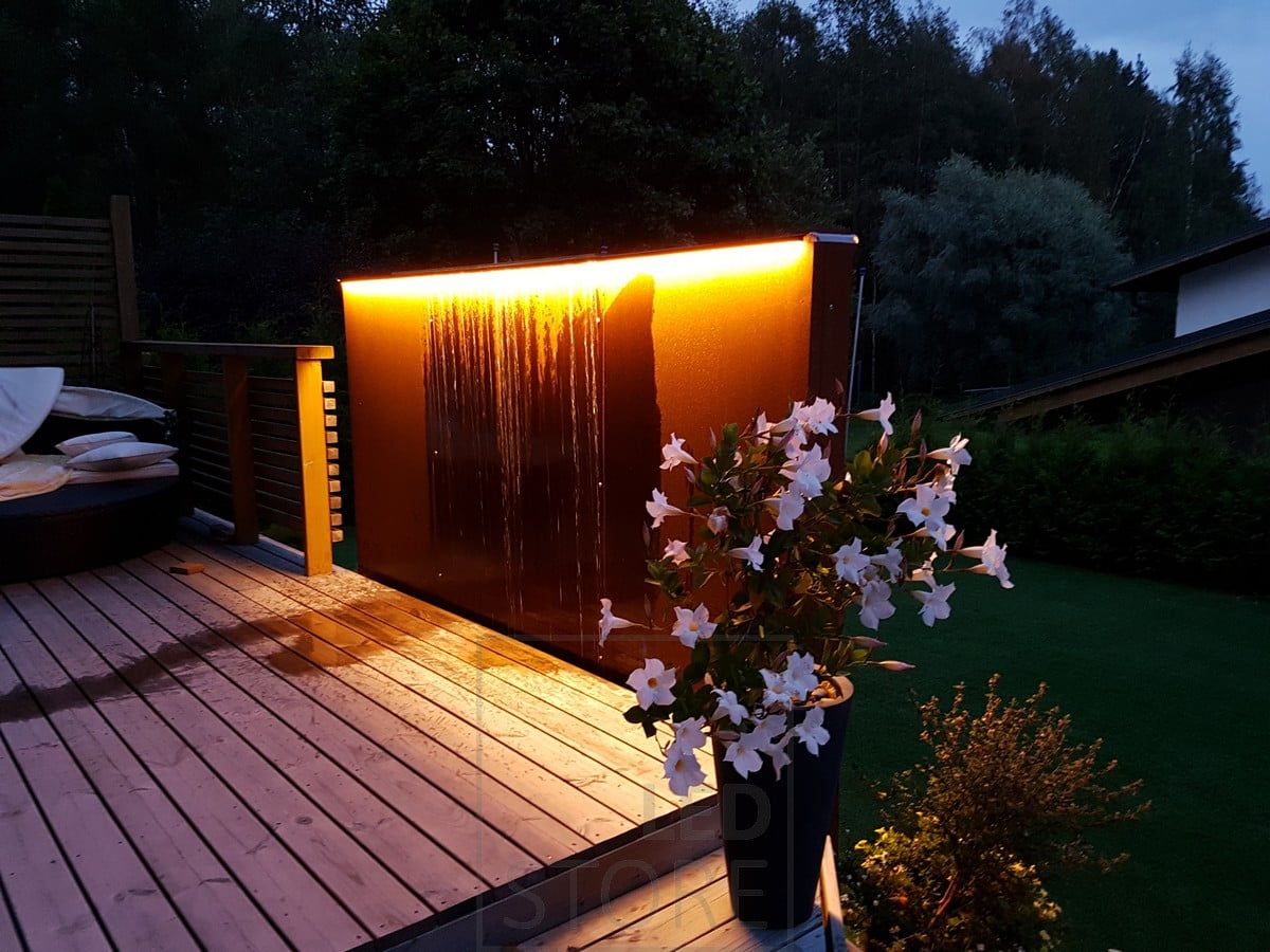 LED ribbon highlighting the water element in the courtyard. Ledstore.fi