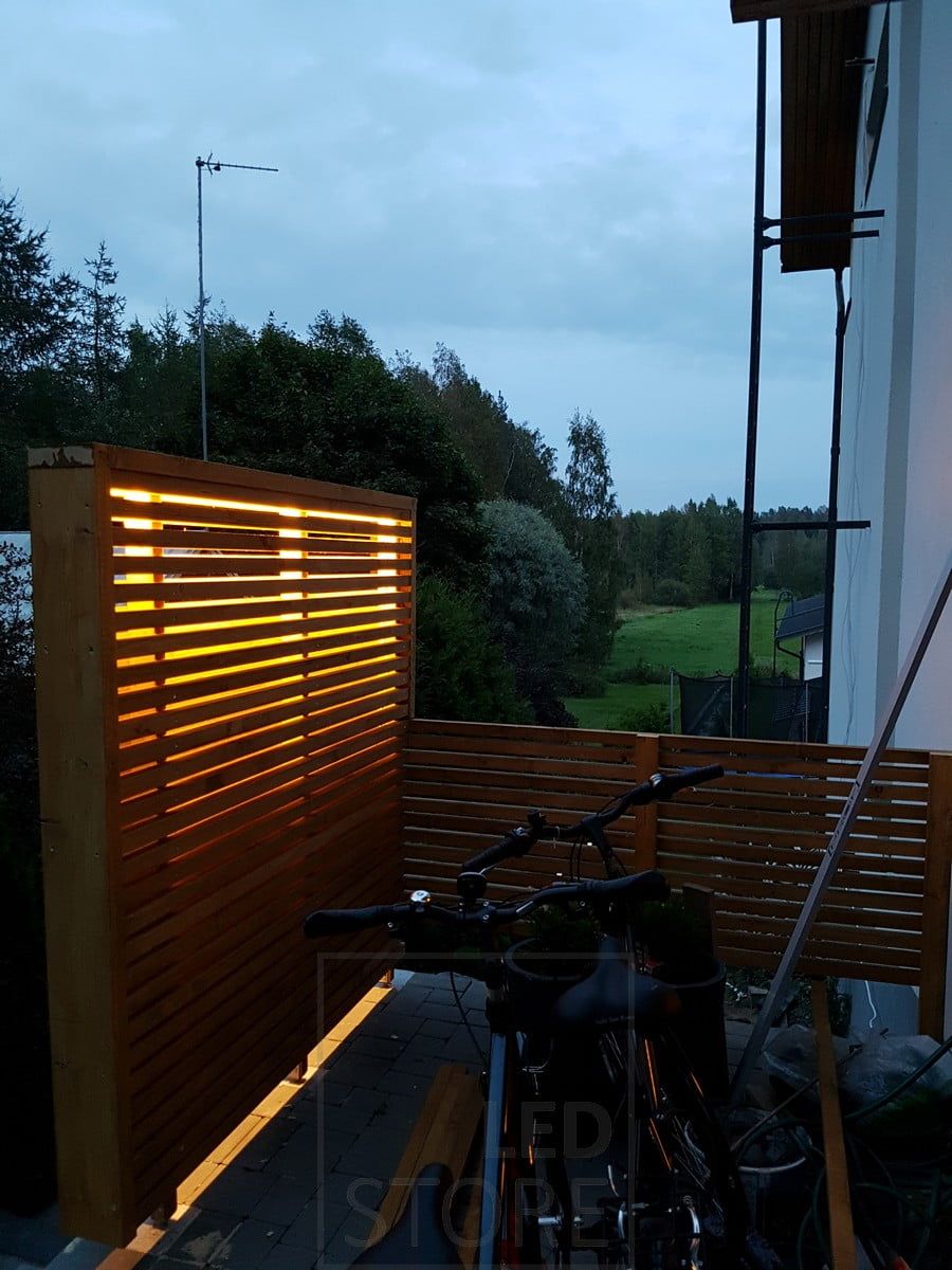 Led ribbon creating atmospheric lighting outdoors. Ledstore.fi