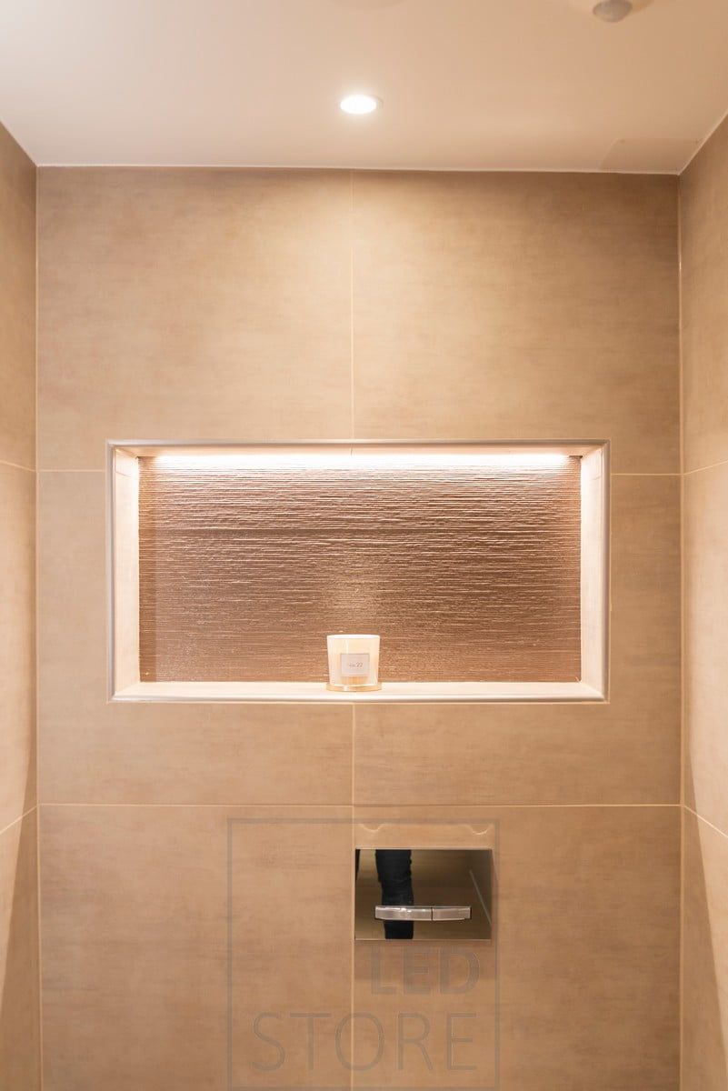Recessed shelf illuminated by led strip, creates beautiful and pleasant indirect light in the space and highlights the recess. Ledstore.fi