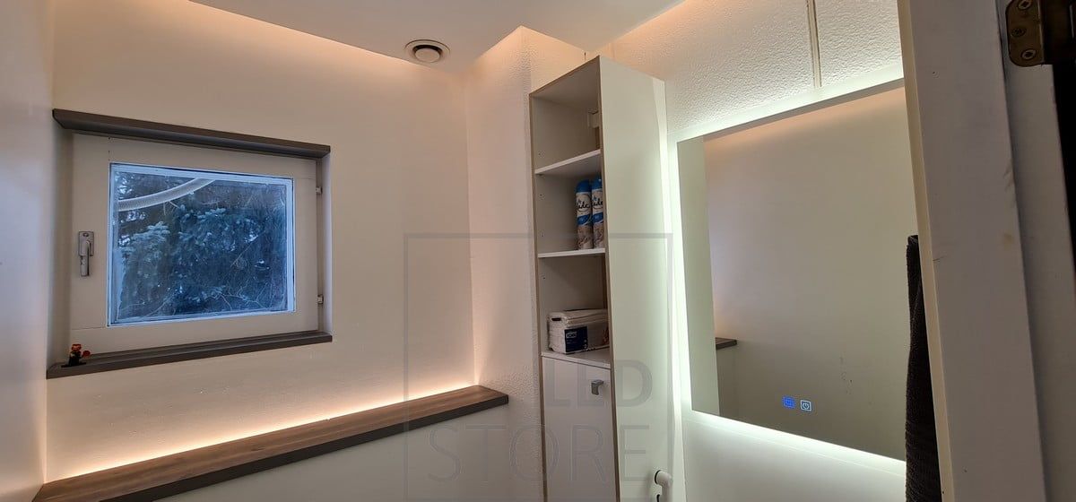 Indirect lighting for the whole bathroom. Ledstore.fi