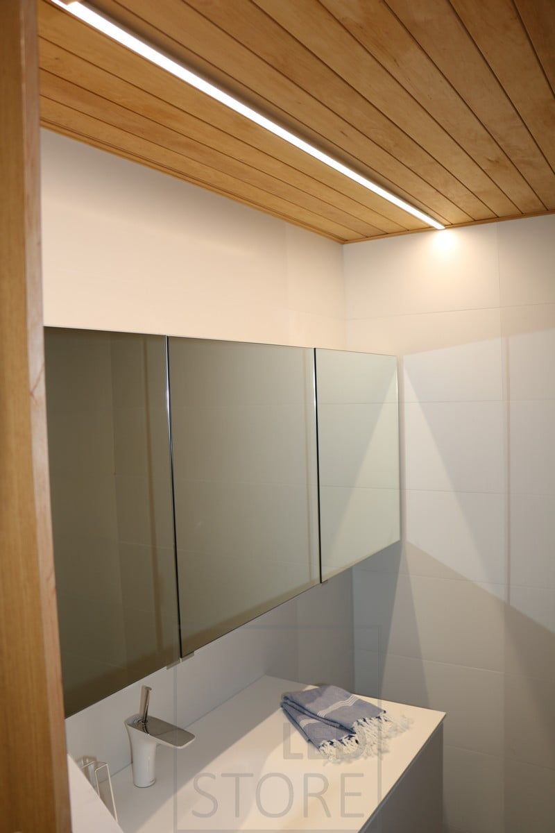 Led strip on the bathroom ceiling in low profile. Ledstore.fi