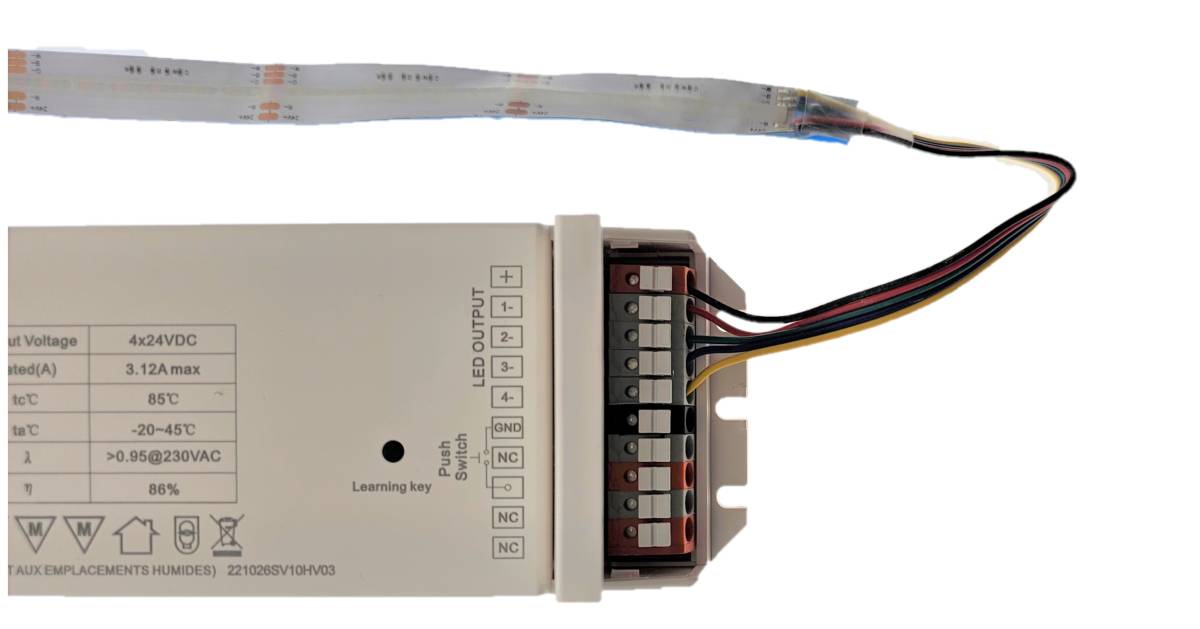 RGBW Led strip light connected to led driver