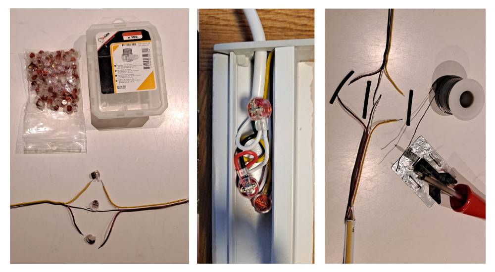 Connecting wires with compression connectors or soldering irons