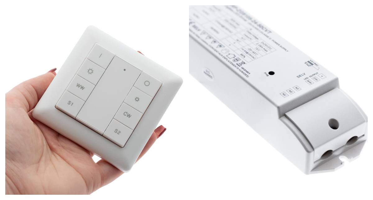 A suitable driver and controller for color-temperature-adjustable and dimmable recessed LED luminaires in the bathroom.