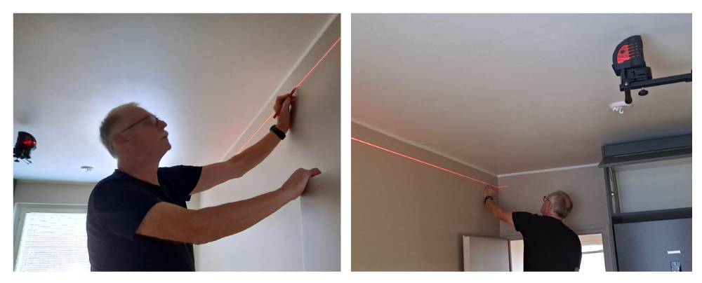 Installation of fasteners on the wall with laser straightening