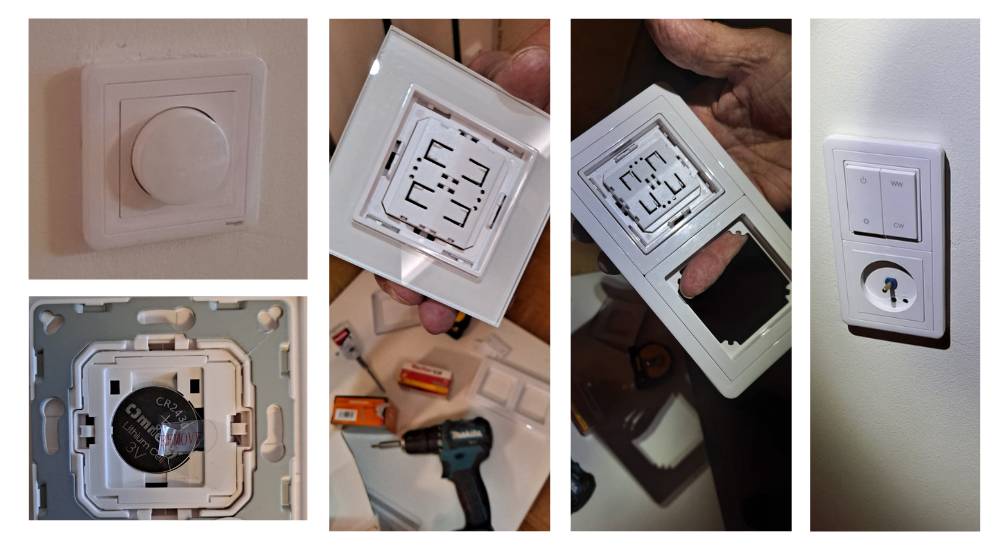 The wireless control button is installed alongside the old button in the same frame. The picture shows EXXACT.