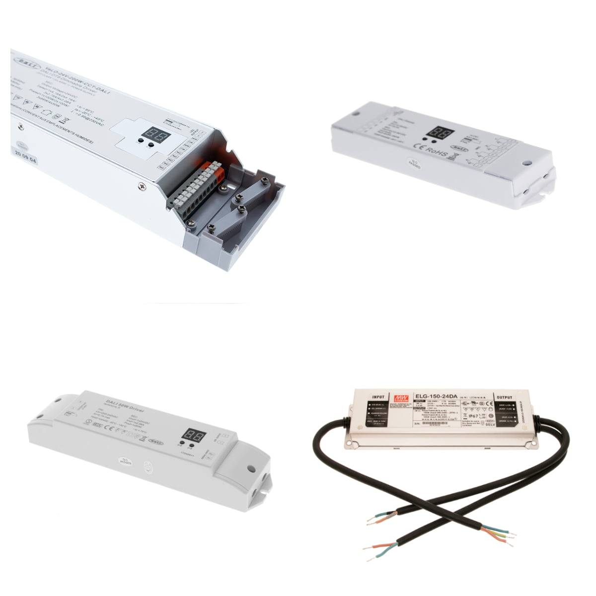 DALI2 drivers, suitable for programming either monochrome dimmable lights, colour temperature adjustable spots, strips and panels or colour adjustable RGB LED strips in free@home, depending on the type.