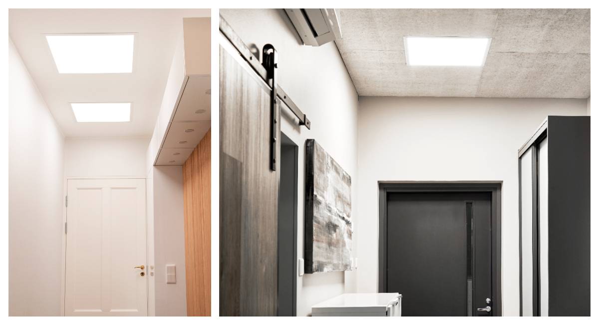 PANEL 600 installed in the ceiling in two hallways. Both with excellent light output. 