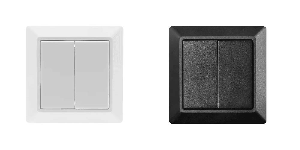 White and black two-button Zigbee Friends of Hue light switch. Suitable for EXXACT frames.