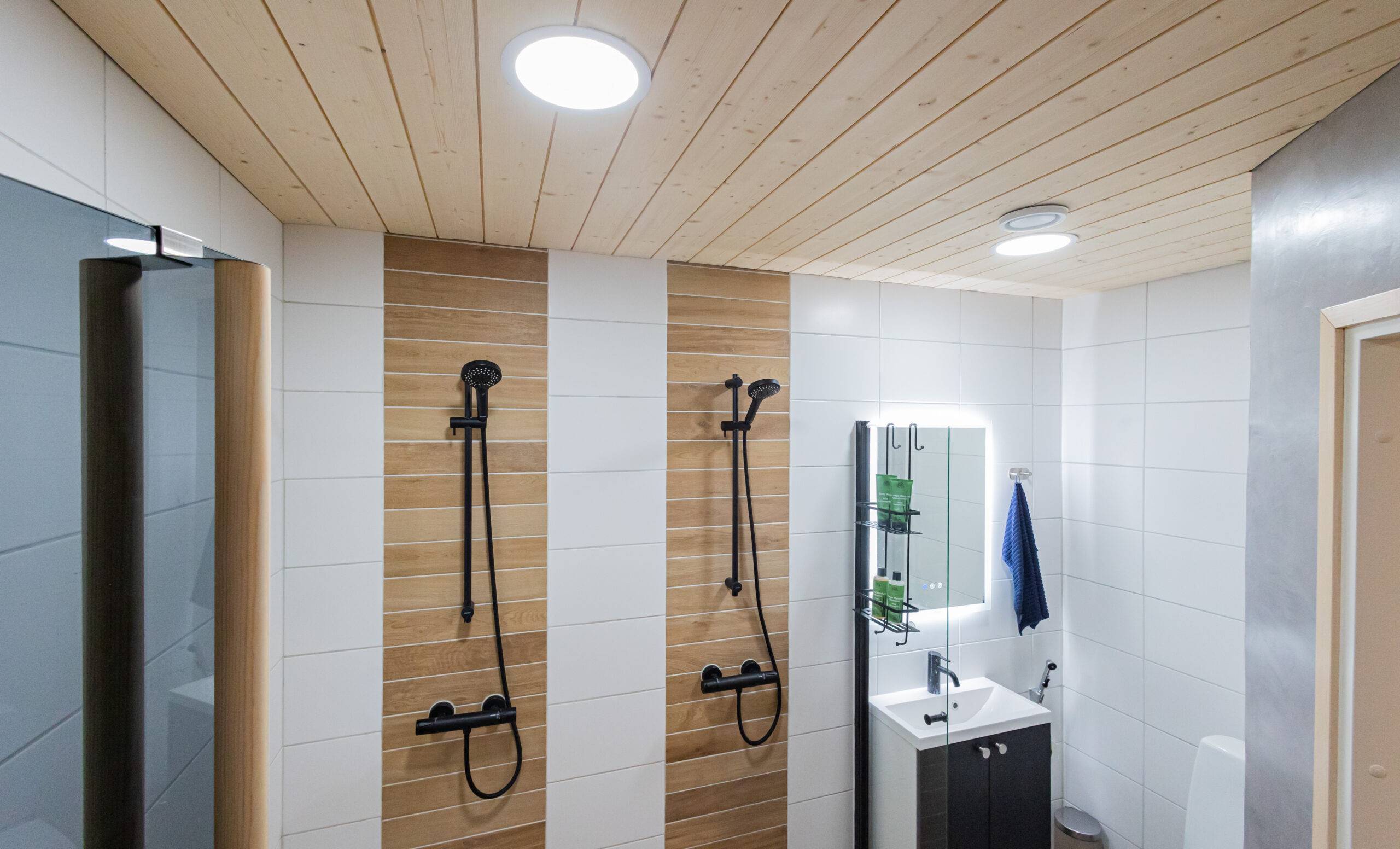 LEDs in the bathroom, LED light panels open up light over a wide area and provide good general lighting.  