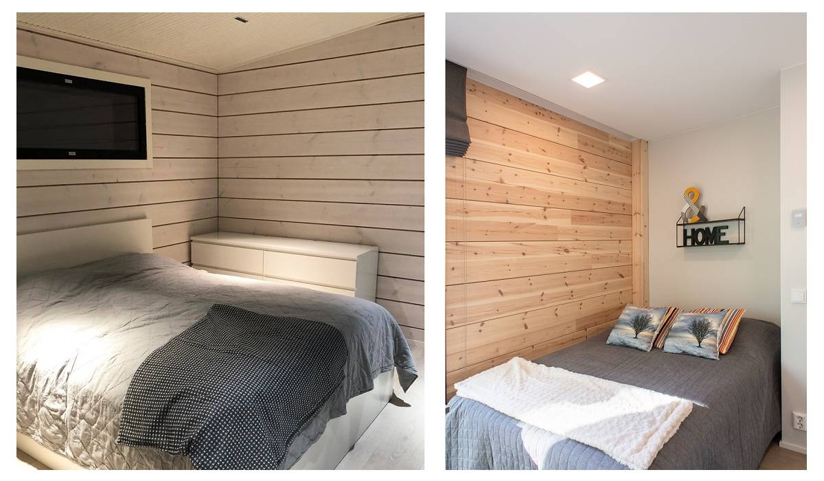 A narrow-angle spotlight creates atmosphere and a wide-angle spotlight provides ambient light in the bedroom