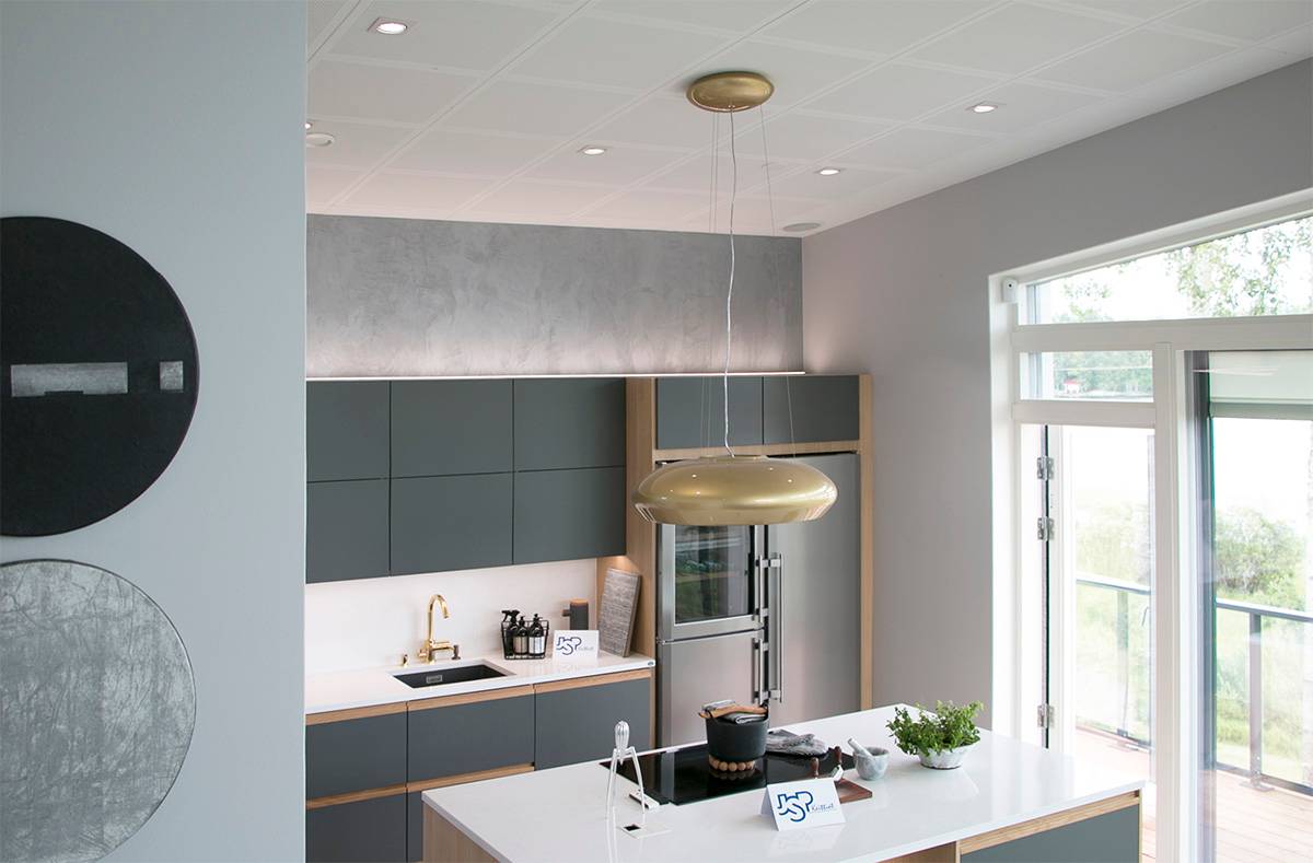 Kitchen with led spots and led strip.