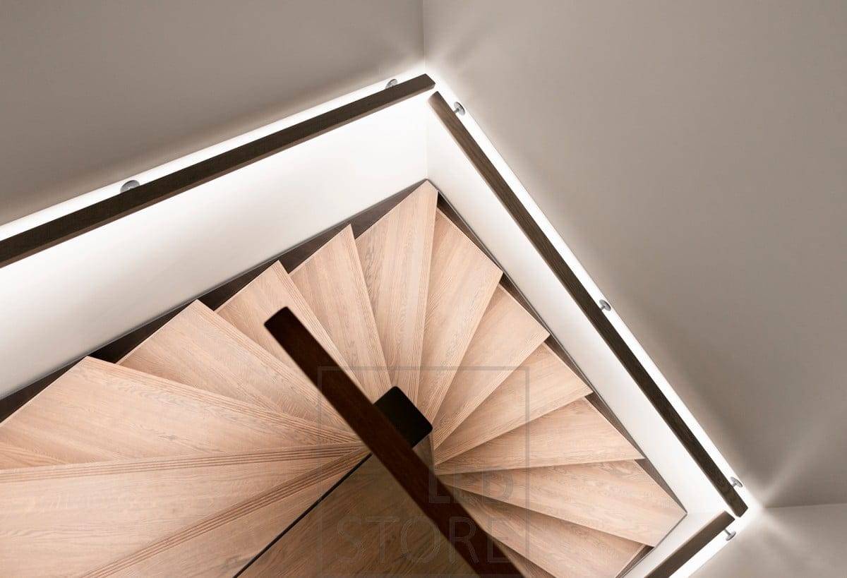 Stair led lighting, LED strip under the handrail, directed down