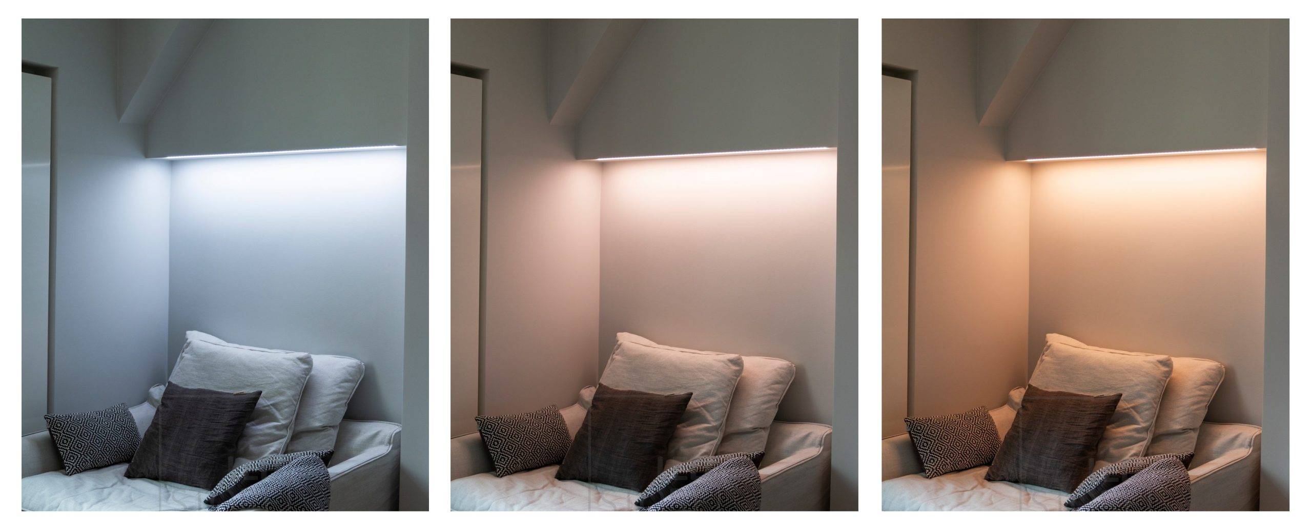 Bedroom lighting design, temperature controlled LED strip lighting selected for the reading corner