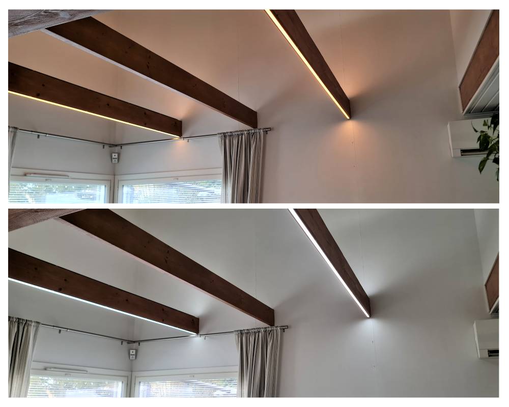Indirect lighting for the living room can be warm or neutral