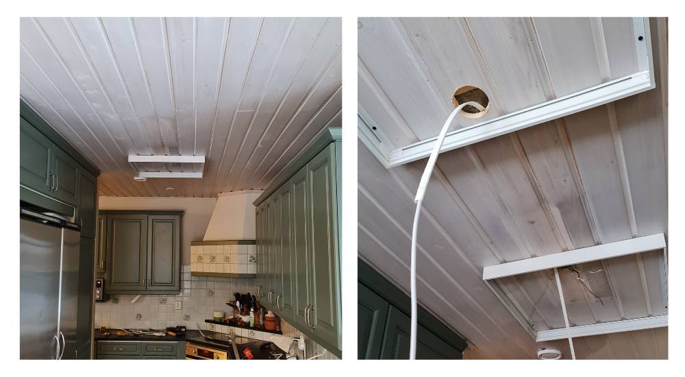In a wooden or plaster roof, the cable can also be transported neatly to the next panel
