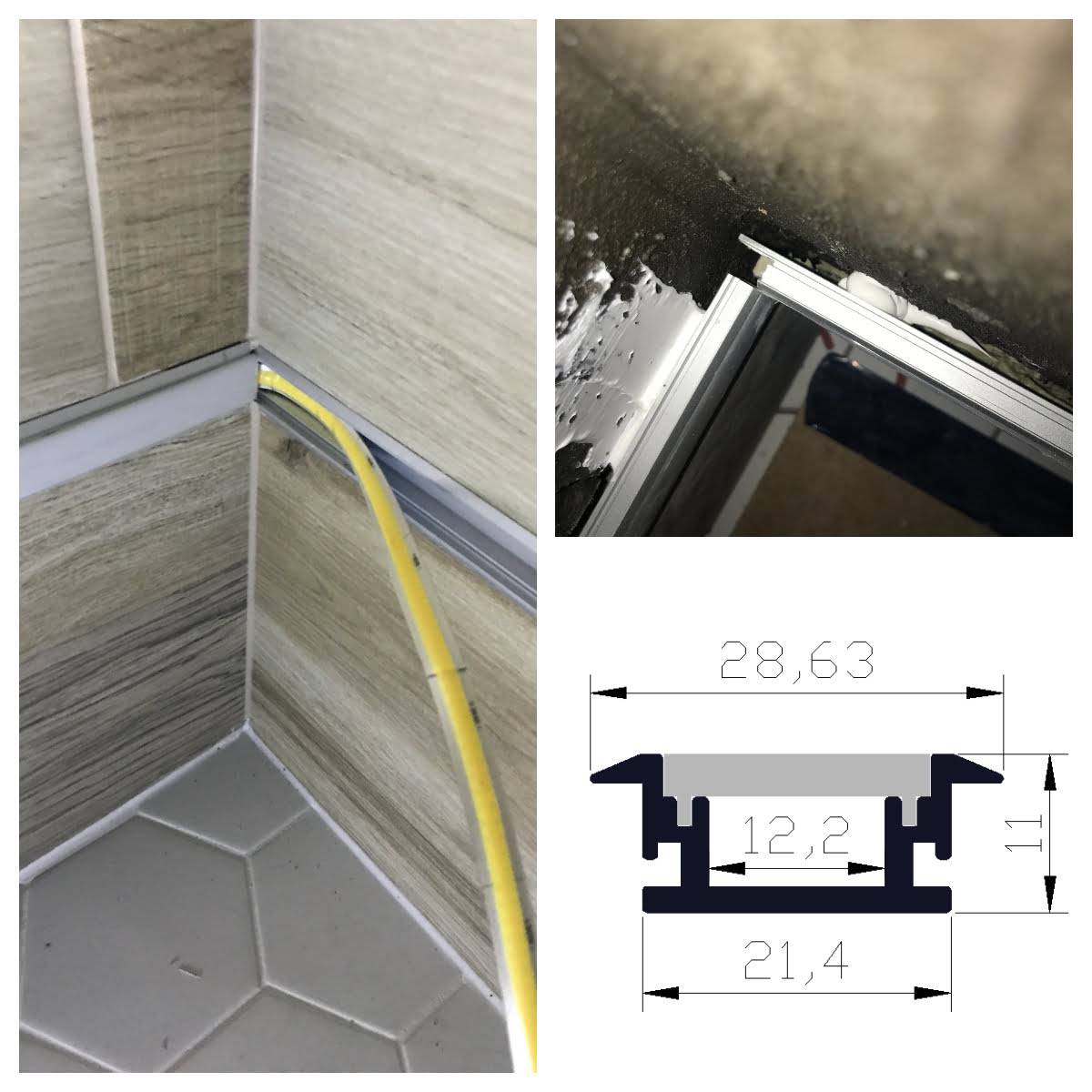Lighting in the bathroom was implemented with LED strip in the tile joint