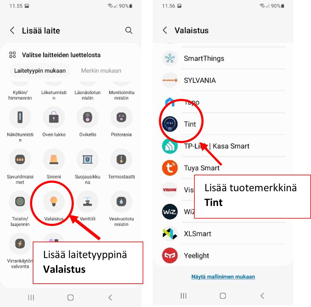 All Zigbee devices are connected to the Lighting group. Select Tint as the product label.