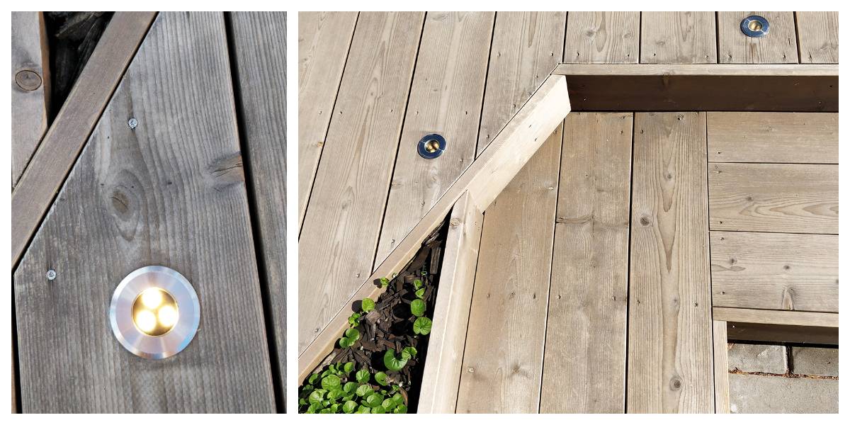 Close-up of the TER-UP installed in wooden decking.