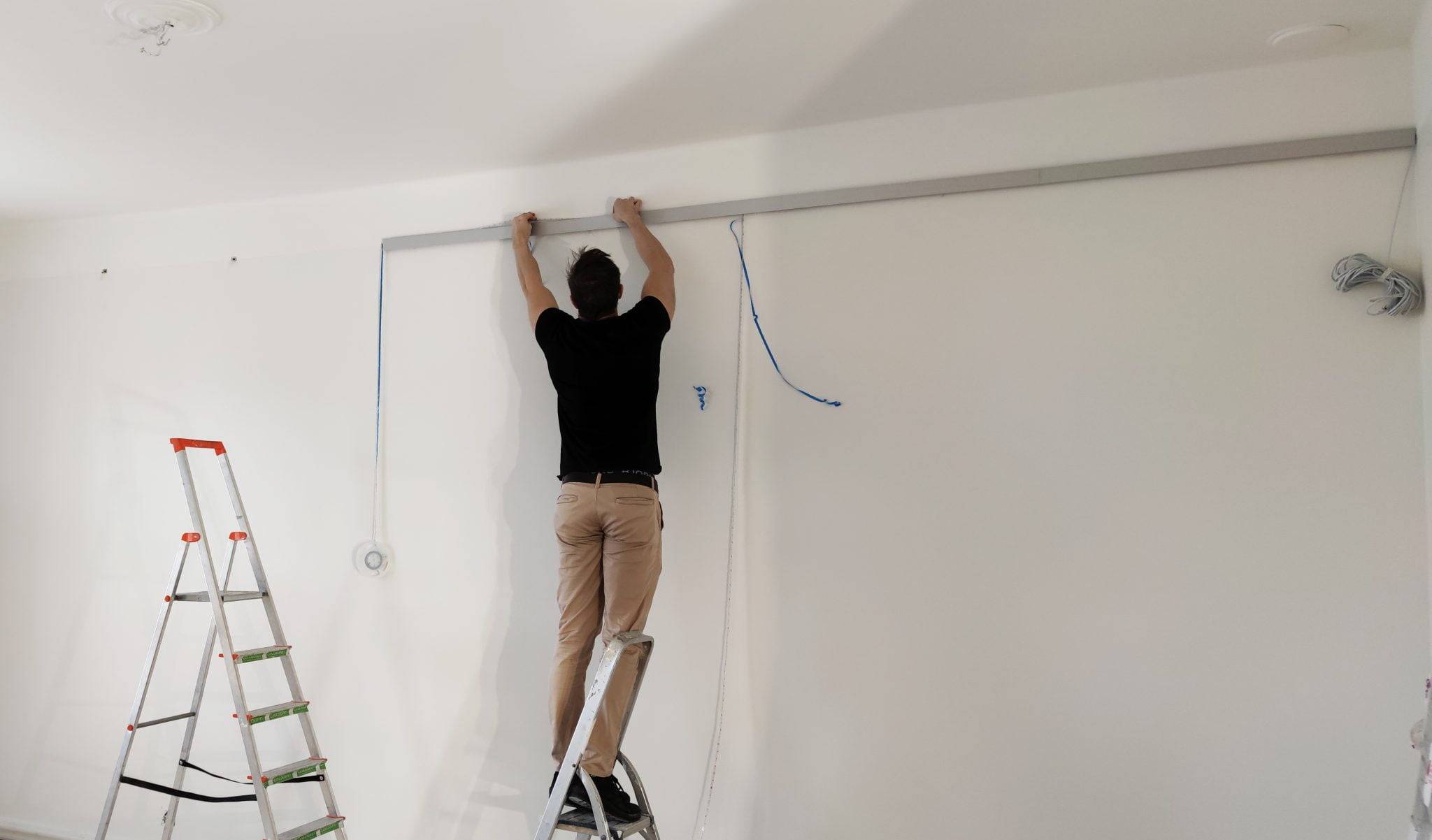Led light installation on the wall