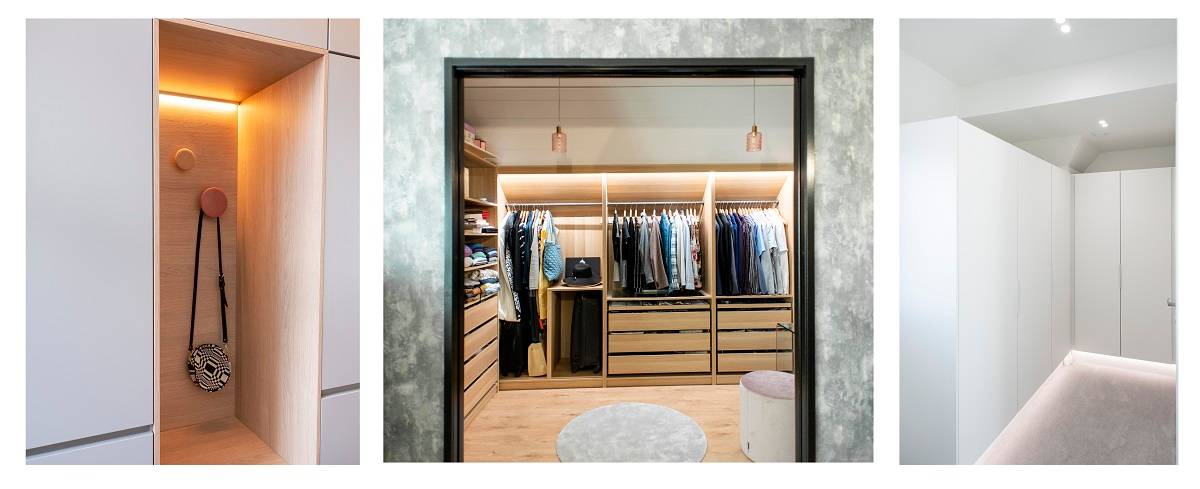 bedroom lighting design, light on different levels from led strip and led spotlights