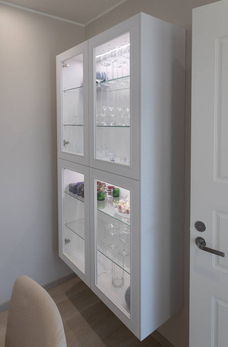 Showcase led lighting with lights on in the cabinet