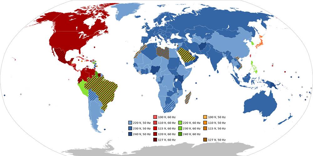 led driver, power grid in different parts of the world Image: wikipedia