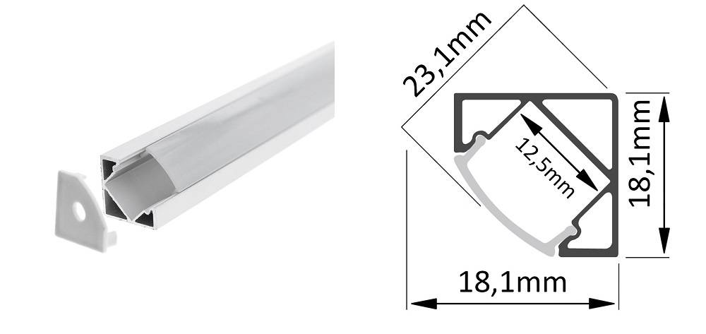 Showcase led lighting, Angle profile for led strip light to help direct the light