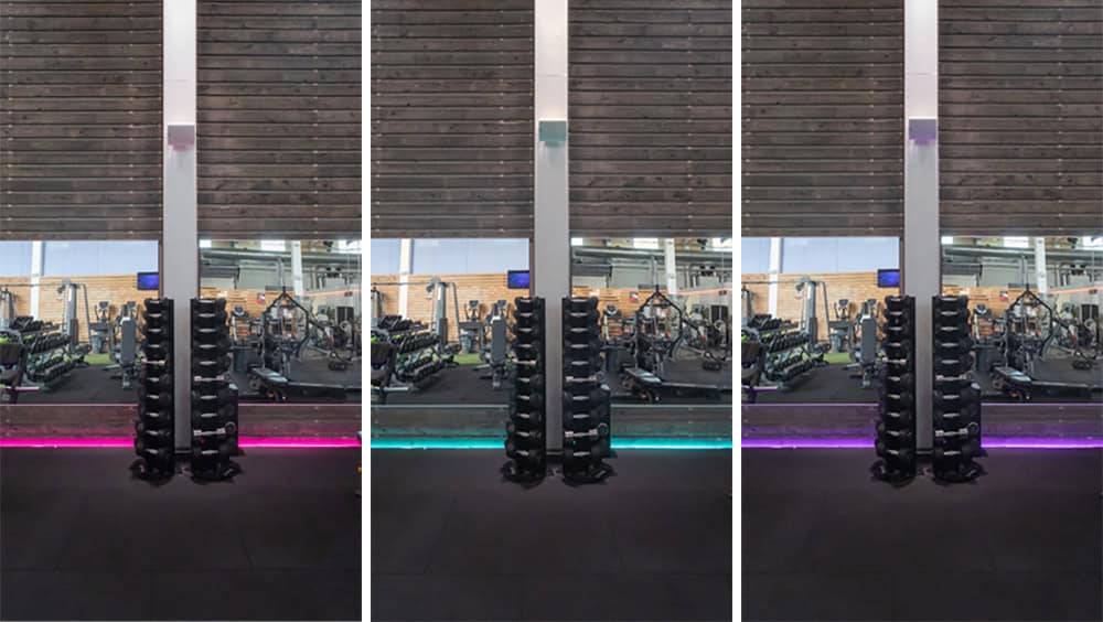 The OleFit gym floor has an RGB+W led strip.