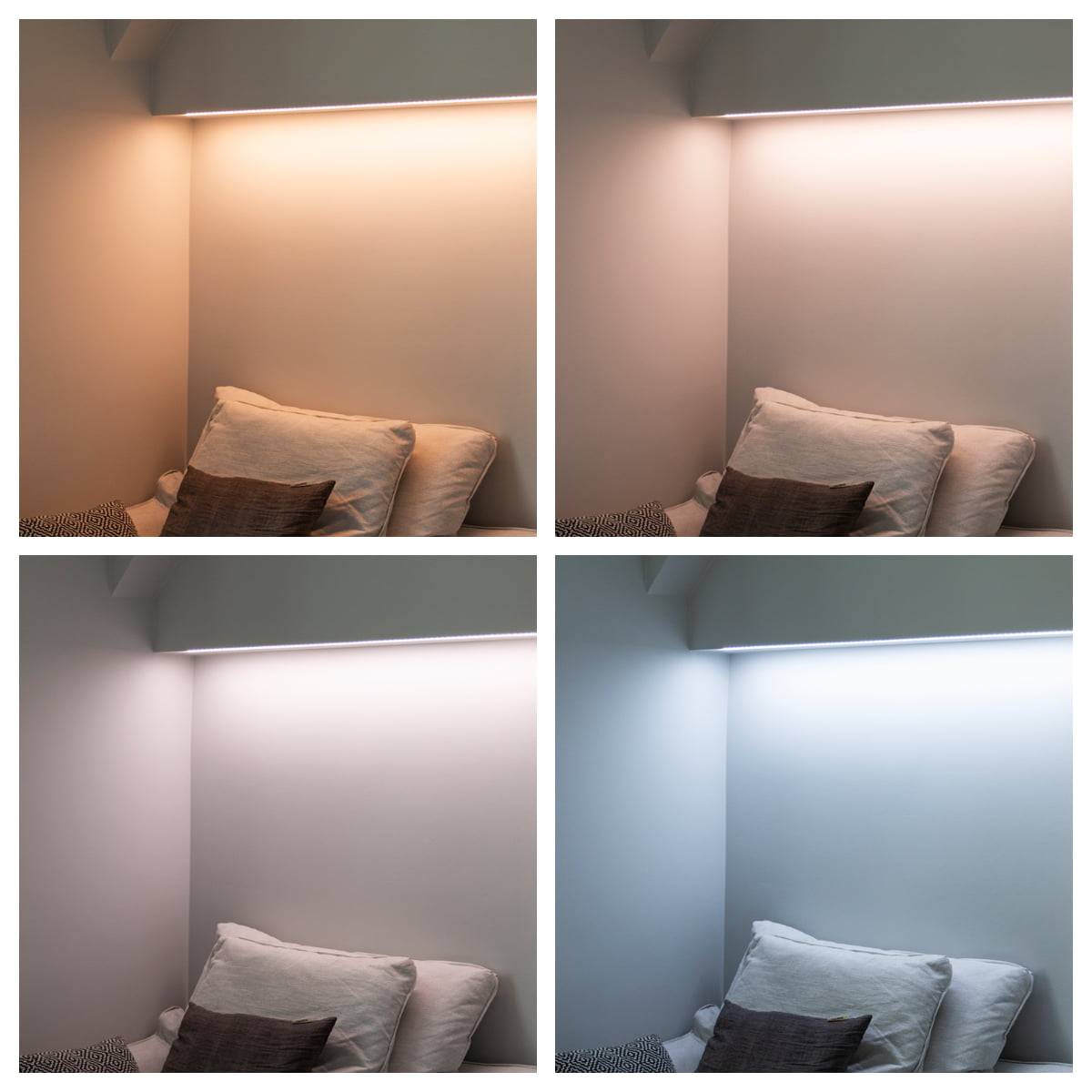 A color temperature adjustable LED strip used in a reading nook.