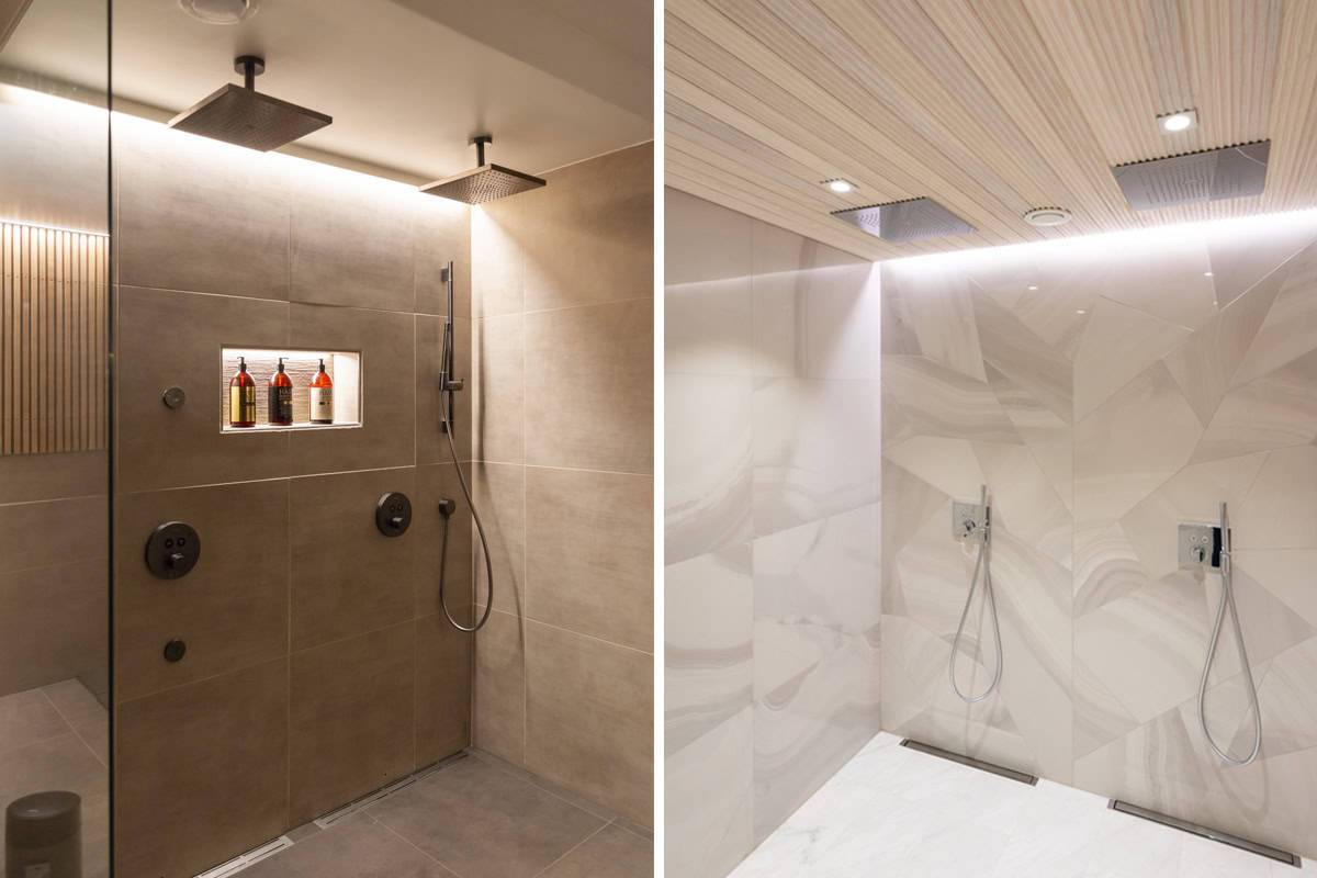Bathroom lighting with LED strips and spotlights