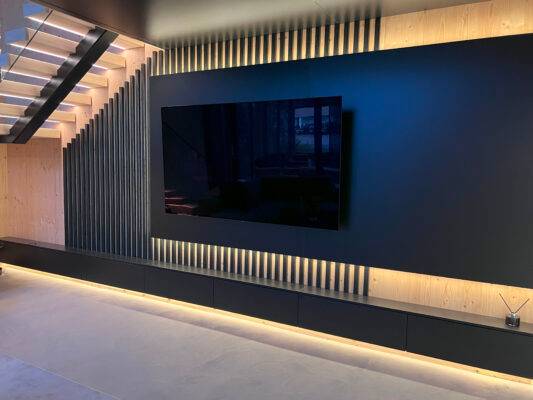 TV corner lit with led strip