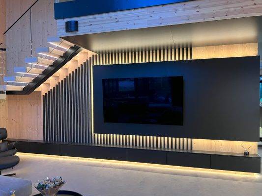 Lighting in the TV corner adds both accent and ambient lighting to the space.