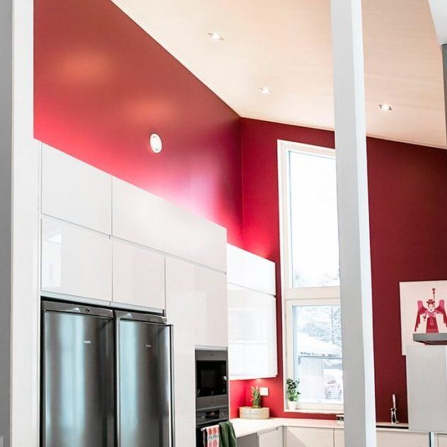 Kitchen lighting with led strip on top of cabinet and worktop