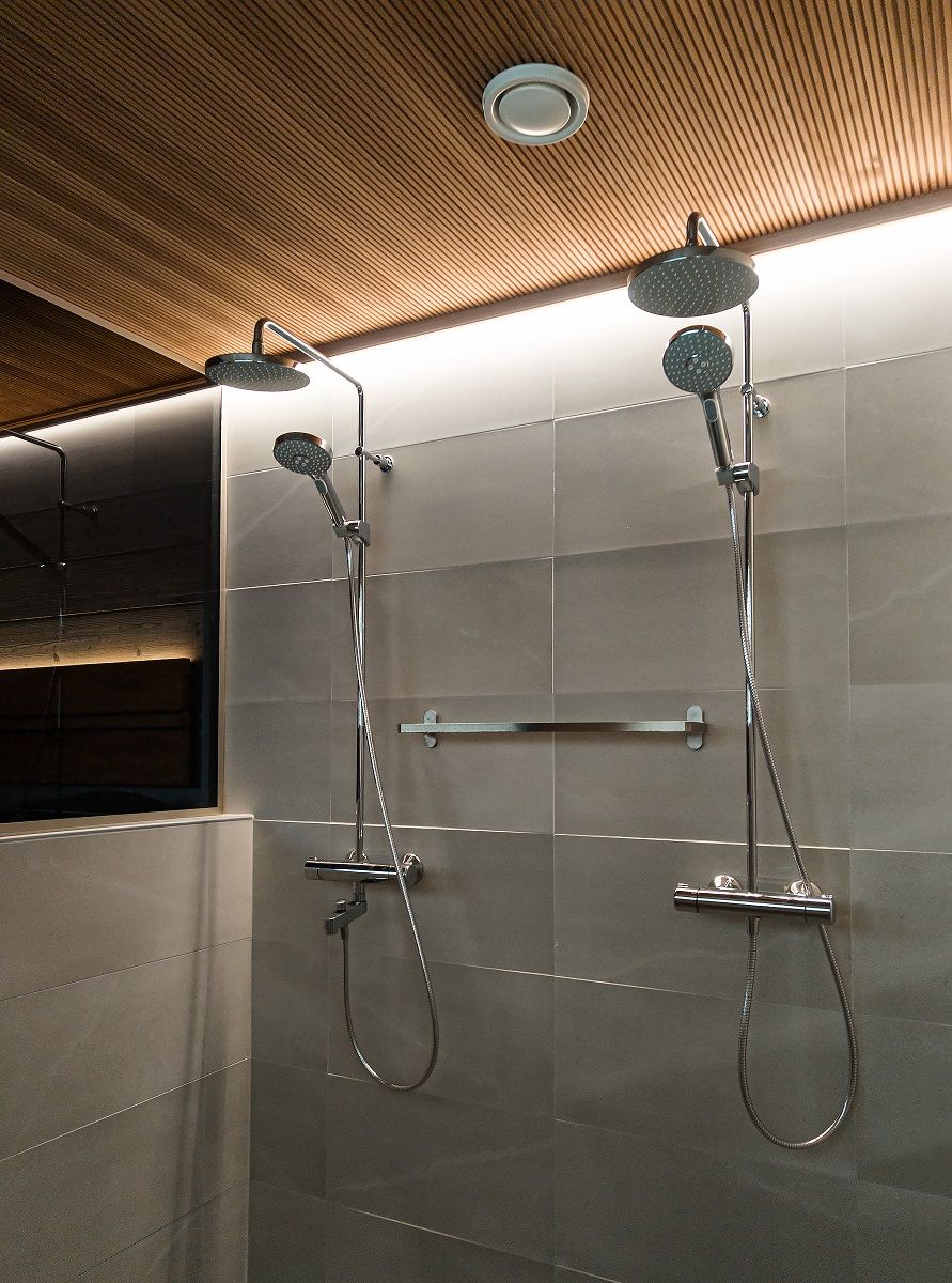 Bathroom on one wall with led strip