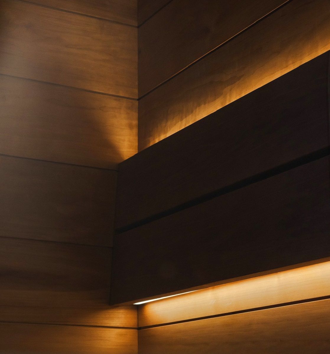 Sauna backrest lighting with led strip and profile up and down