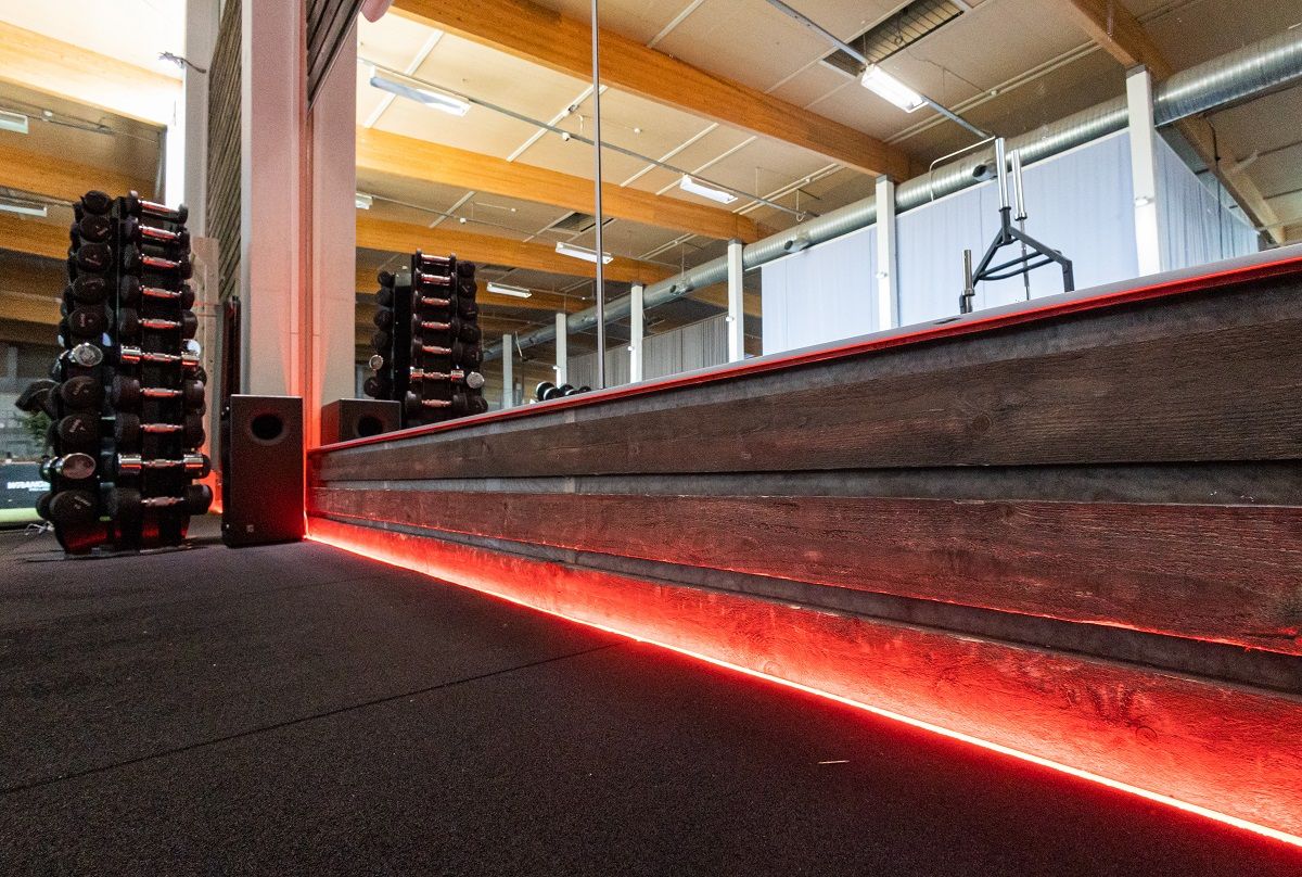 The RGB led strip is installed in the floor of the hall.