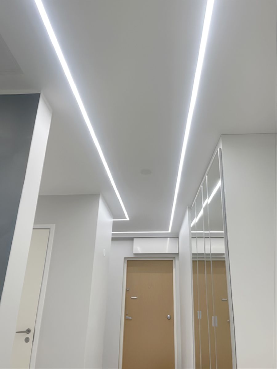 Efficient and minimalist led strip lighting created with a recessed aluminium profile.